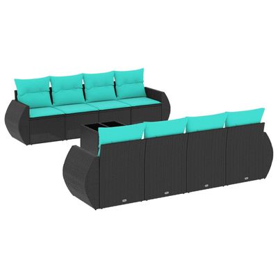 Set Divani da Giardino 9 pz con Cuscini Nero in Polyrattan vidaXL