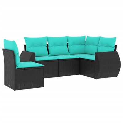 Set Divani da Giardino 5 pz con Cuscini Nero in Polyrattan vidaXL