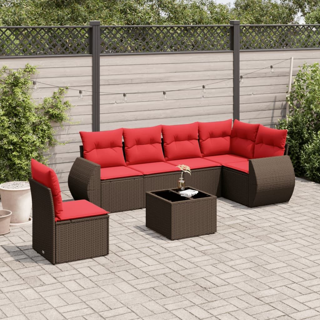 Set Divani da Giardino 7 pz con Cuscini Marrone in Polyrattan vidaXL