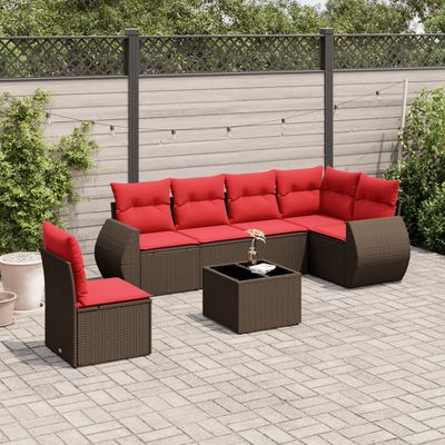 Set Divani da Giardino 7 pz con Cuscini Marrone in Polyrattan vidaXL