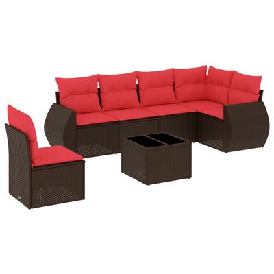 Set Divani da Giardino 7 pz con Cuscini Marrone in Polyrattan vidaXL