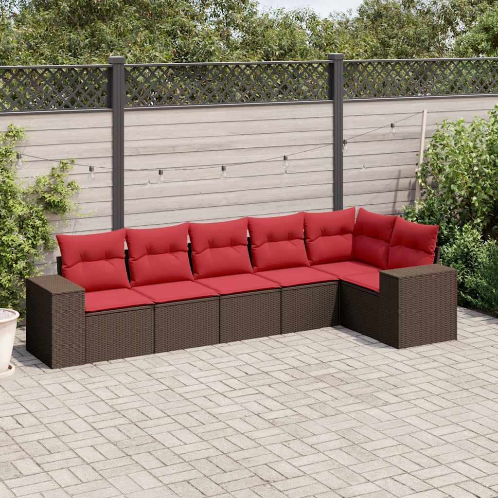 Set Divani da Giardino 6 pz con Cuscini Marrone in Polyrattan vidaXL