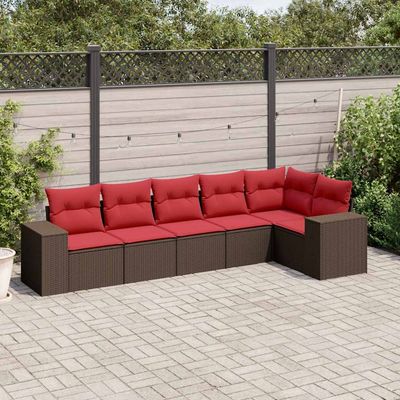 Set Divani da Giardino 6 pz con Cuscini Marrone in Polyrattan vidaXL