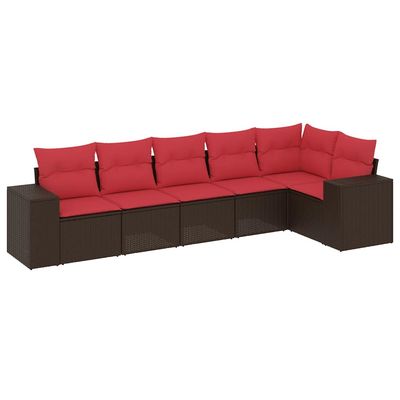 Set Divani da Giardino 6 pz con Cuscini Marrone in Polyrattan vidaXL