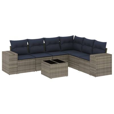 Set Divani da Giardino 7 pz con Cuscini Grigio in Polyrattan vidaXL
