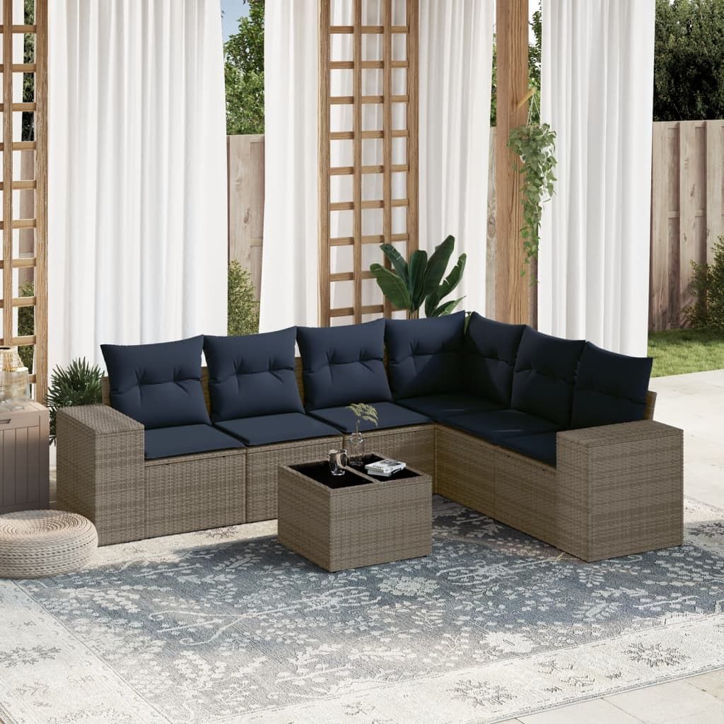 Set Divani da Giardino 7 pz con Cuscini Grigio in Polyrattan vidaXL