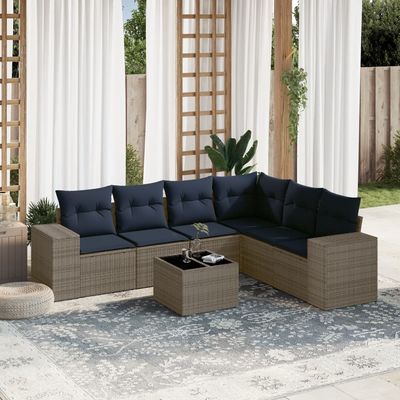 Set Divani da Giardino 7 pz con Cuscini Grigio in Polyrattan vidaXL