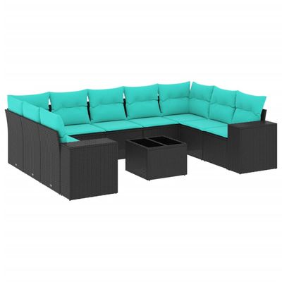 Set Divani da Giardino 10 pz con Cuscini Nero in Polyrattan vidaXL