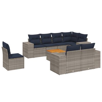 Set Divani da Giardino 9 pz con Cuscini Grigio in Polyrattan vidaXL