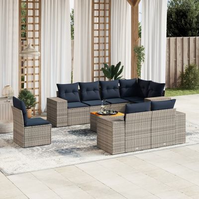 Set Divani da Giardino 9 pz con Cuscini Grigio in Polyrattan vidaXL