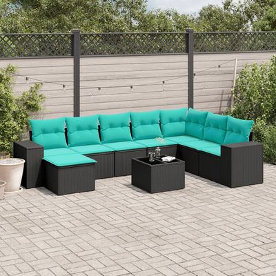 Set Divani da Giardino 9 pz con Cuscini Nero in Polyrattan vidaXL