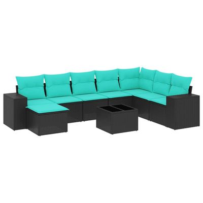 Set Divani da Giardino 9 pz con Cuscini Nero in Polyrattan vidaXL