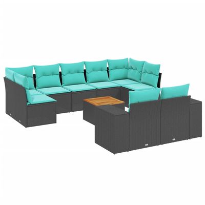 Set Divani da Giardino 10 pz con Cuscini Nero in Polyrattan vidaXL
