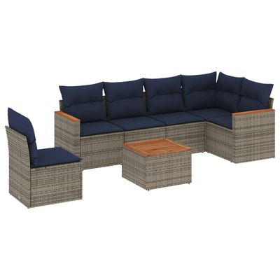 Set Divani da Giardino 7 pz con Cuscini Grigio in Polyrattan vidaXL