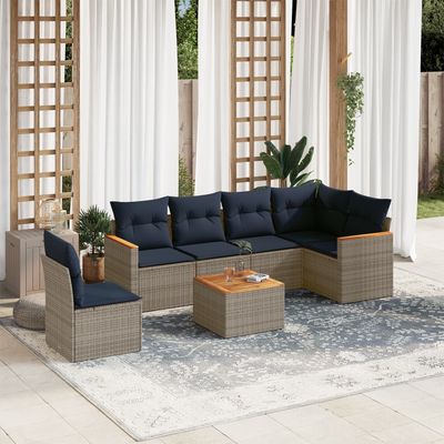 Set Divani da Giardino 7 pz con Cuscini Grigio in Polyrattan vidaXL