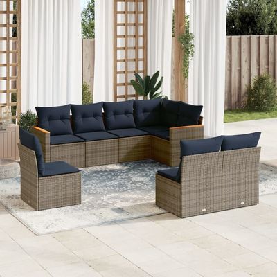 Set Divani da Giardino 8 pz con Cuscini Grigio in Polyrattan vidaXL