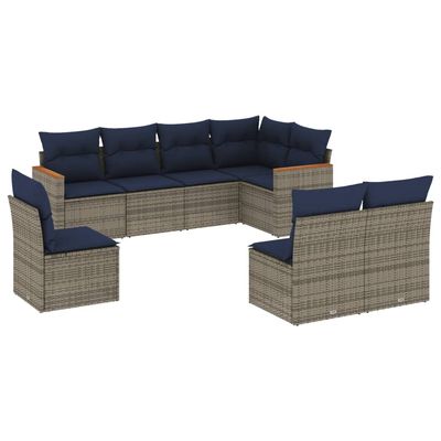 Set Divani da Giardino 8 pz con Cuscini Grigio in Polyrattan vidaXL