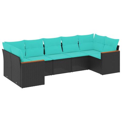 Set Divani da Giardino 7 pz con Cuscini Nero in Polyrattan vidaXL