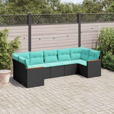 Set Divani da Giardino 7 pz con Cuscini Nero in Polyrattan vidaXL