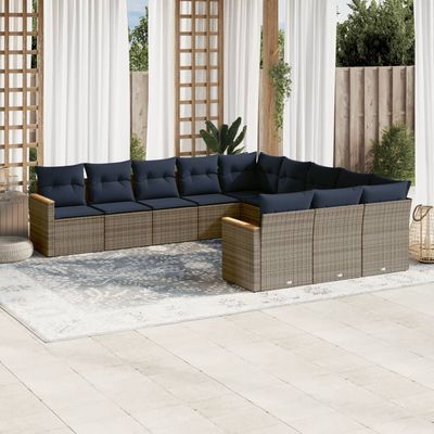 Set Divani da Giardino 11 pz con Cuscini Grigio in Polyrattan vidaXL
