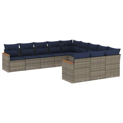 Set Divani da Giardino 11 pz con Cuscini Grigio in Polyrattan vidaXL