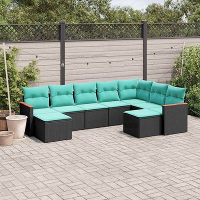 Set Divani da Giardino 9 pz con Cuscini Nero in Polyrattan vidaXL