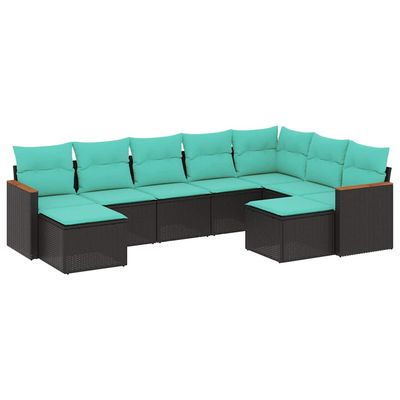 Set Divani da Giardino 9 pz con Cuscini Nero in Polyrattan vidaXL