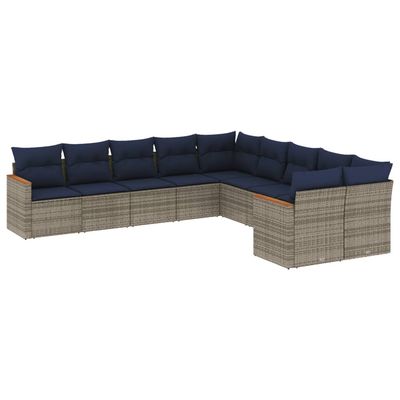 Set Divani da Giardino 10 pz con Cuscini Grigio in Polyrattan vidaXL