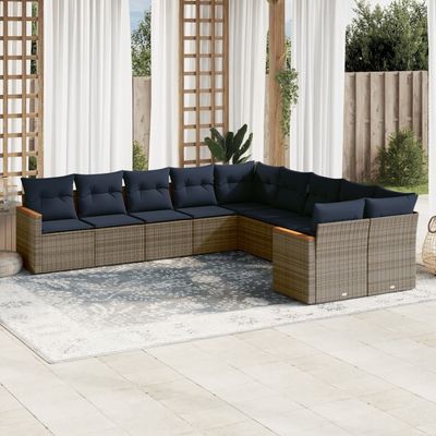 Set Divani da Giardino 10 pz con Cuscini Grigio in Polyrattan vidaXL