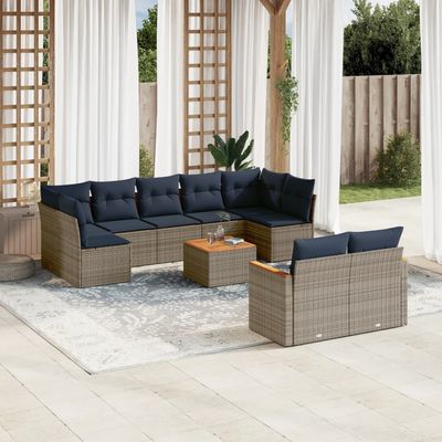 Set Divani da Giardino 10 pz con Cuscini Grigio in Polyrattan vidaXL