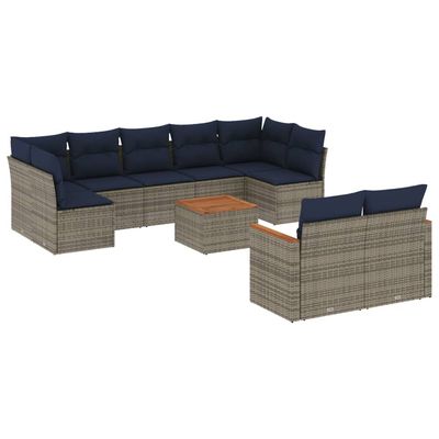 Set Divani da Giardino 10 pz con Cuscini Grigio in Polyrattan vidaXL
