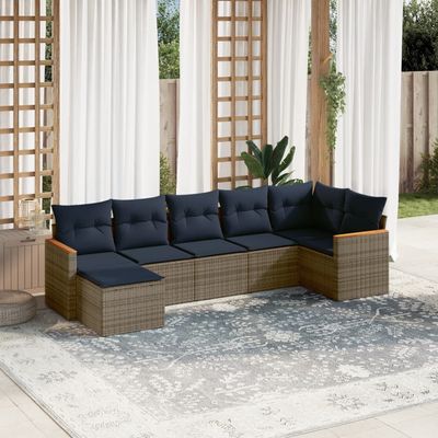 Set Divani da Giardino 7 pz con Cuscini Grigio in Polyrattan vidaXL
