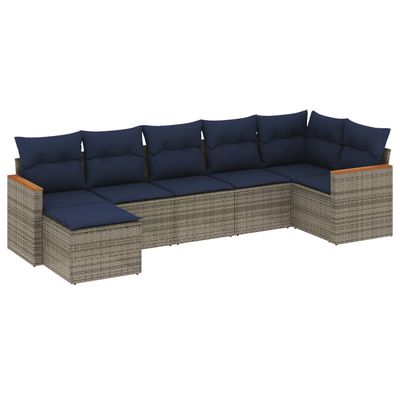 Set Divani da Giardino 7 pz con Cuscini Grigio in Polyrattan vidaXL