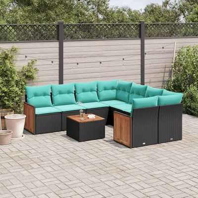 Set Divani da Giardino 9 pz con Cuscini Nero in Polyrattan vidaXL