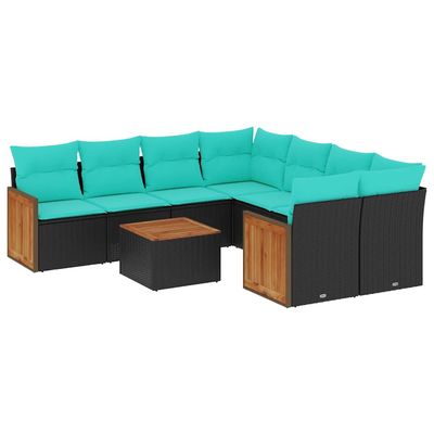 Set Divani da Giardino 9 pz con Cuscini Nero in Polyrattan vidaXL
