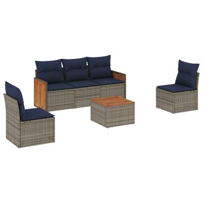 Set Divani da Giardino 6 pz con Cuscini Grigio in Polyrattan vidaXL