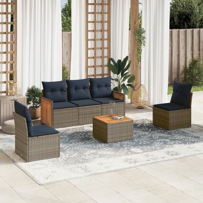 Set Divani da Giardino 6 pz con Cuscini Grigio in Polyrattan vidaXL