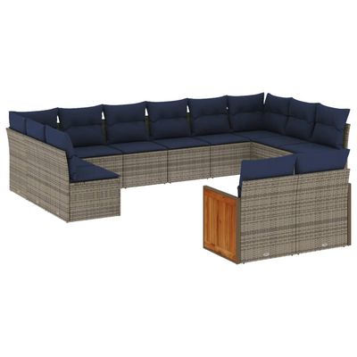 Set Divani da Giardino 12 pz con Cuscini Grigio in Polyrattan vidaXL
