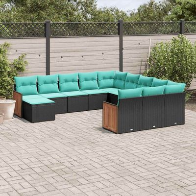 Set Divani da Giardino 12 pz con Cuscini Nero in Polyrattan vidaXL