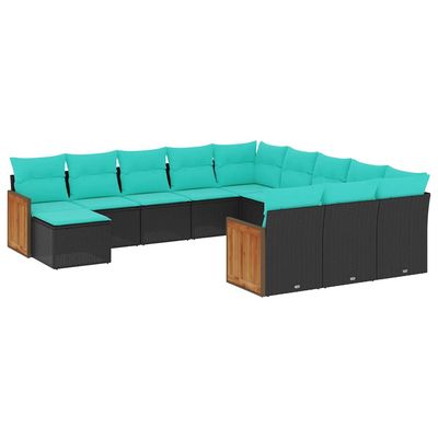 Set Divani da Giardino 12 pz con Cuscini Nero in Polyrattan vidaXL