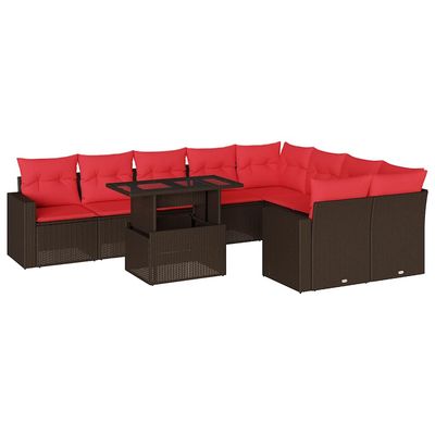 Set Divani da Giardino 10 pz con Cuscini Marrone in Polyrattan vidaXL
