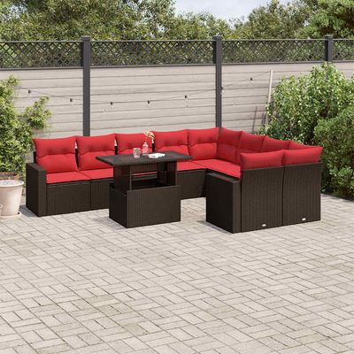 Set Divani da Giardino 10 pz con Cuscini Marrone in Polyrattan vidaXL