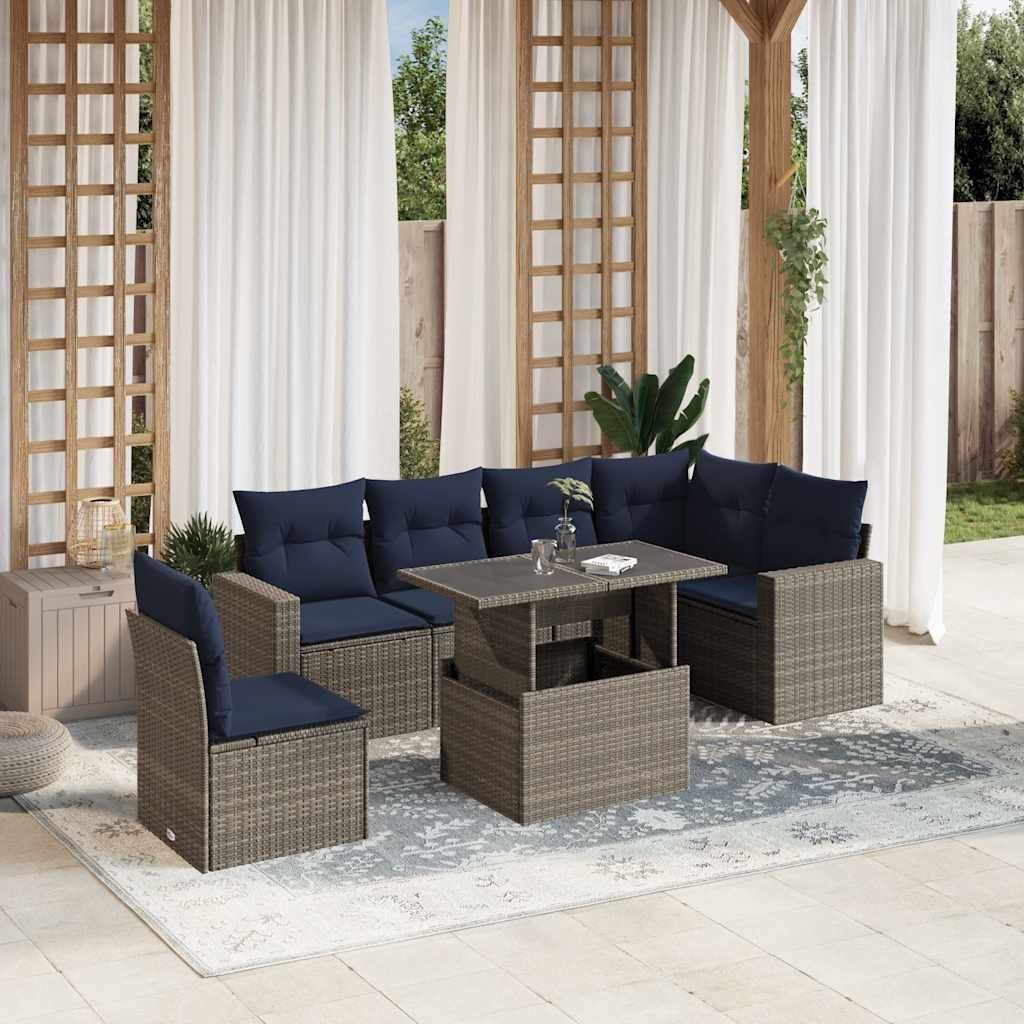 Set Divani da Giardino 7 pz con Cuscini Grigio in Polyrattan vidaXL
