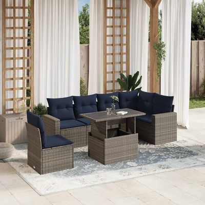 Set Divani da Giardino 7 pz con Cuscini Grigio in Polyrattan vidaXL