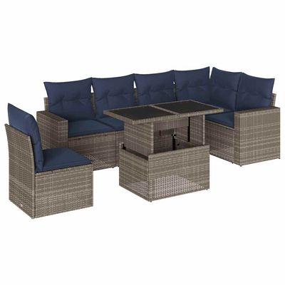 Set Divani da Giardino 7 pz con Cuscini Grigio in Polyrattan vidaXL