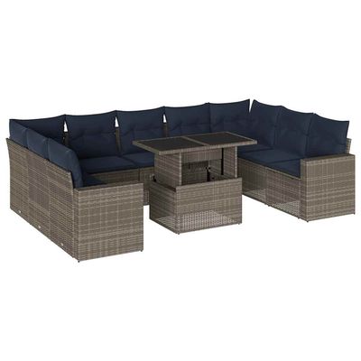 Set Divani da Giardino 10 pz con Cuscini Grigio in Polyrattan vidaXL