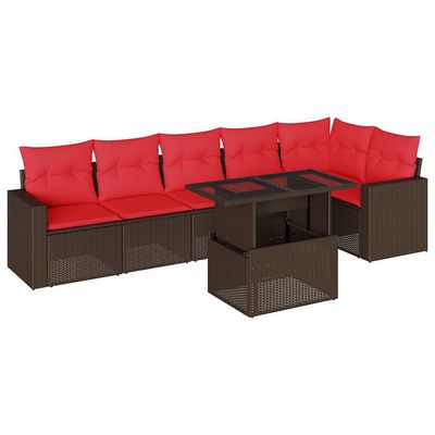 Set Divani da Giardino 7 pz con Cuscini Marrone in Polyrattan vidaXL