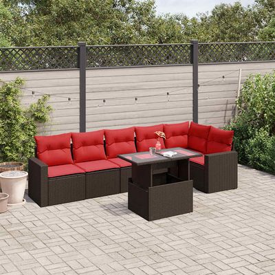 Set Divani da Giardino 7 pz con Cuscini Marrone in Polyrattan vidaXL