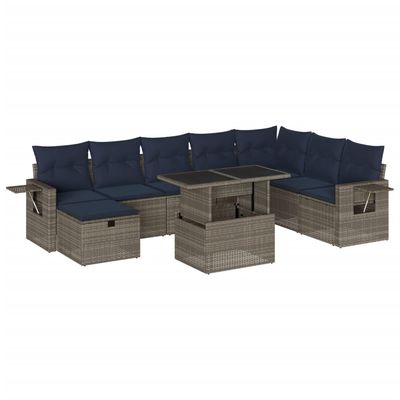 Set Divani da Giardino 9 pz con Cuscini Grigio in Polyrattan vidaXL