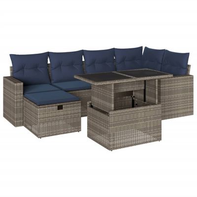 Set Divani da Giardino 7 pz con Cuscini Grigio in Polyrattan vidaXL
